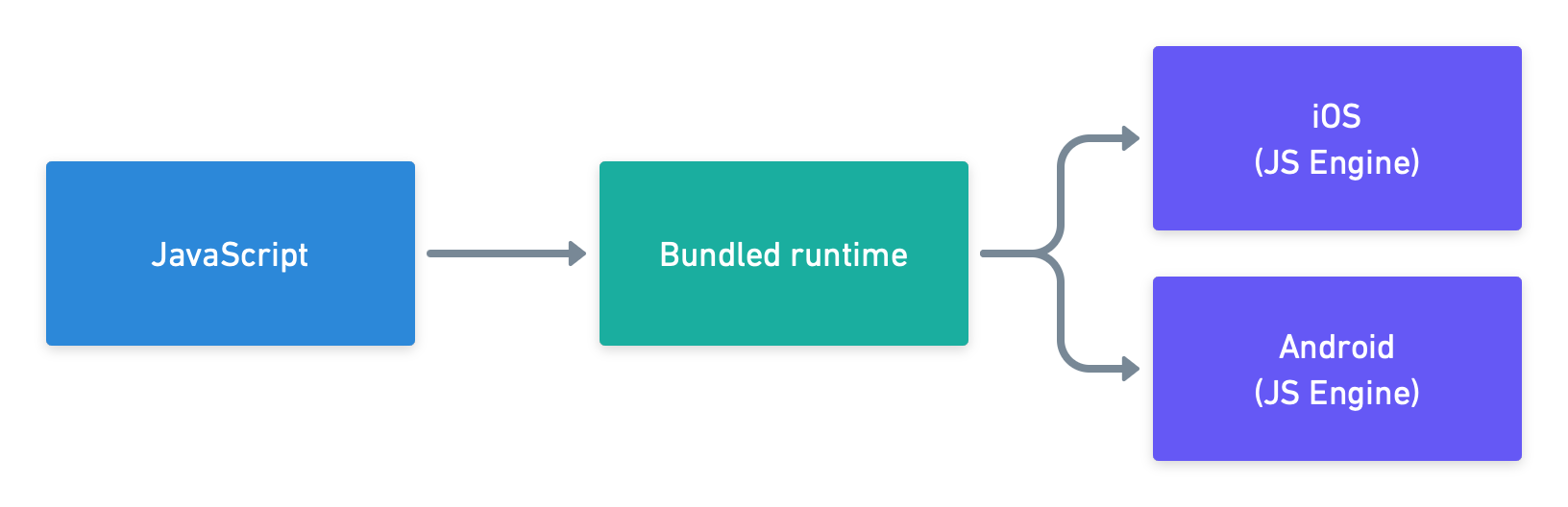 JavaScript code, packaged with an interpreter, to run on Android or iOS