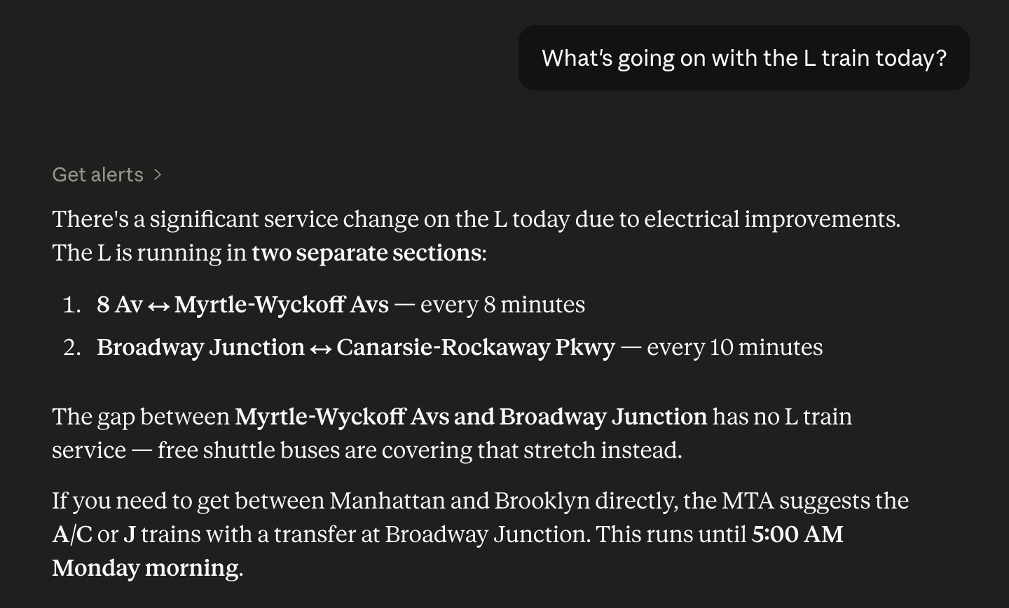 Asking Claude for L train status