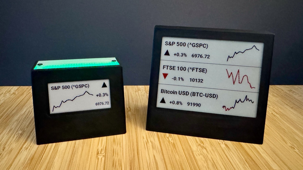 Inky Stocks running on two e-ink displays